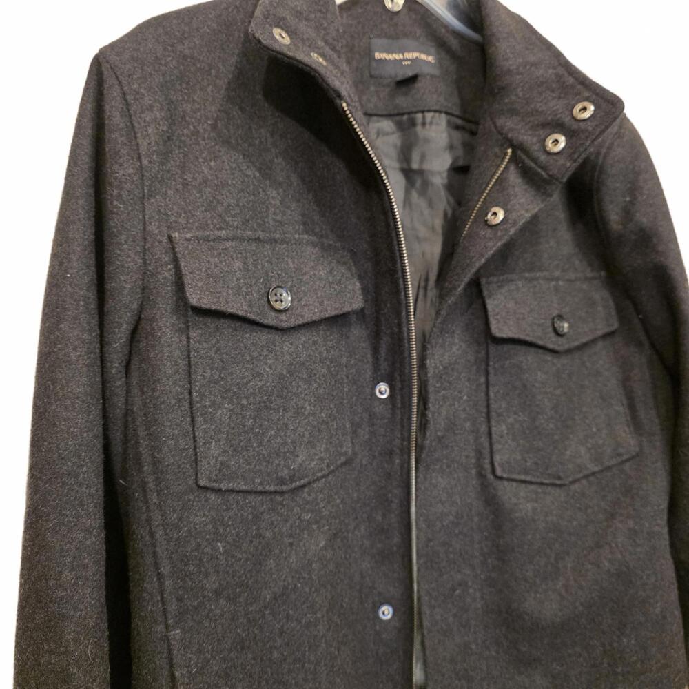 Banana Republic Dark Charcoal Wool Blend Military Style Men's Small Coat - Picture 2 of 8